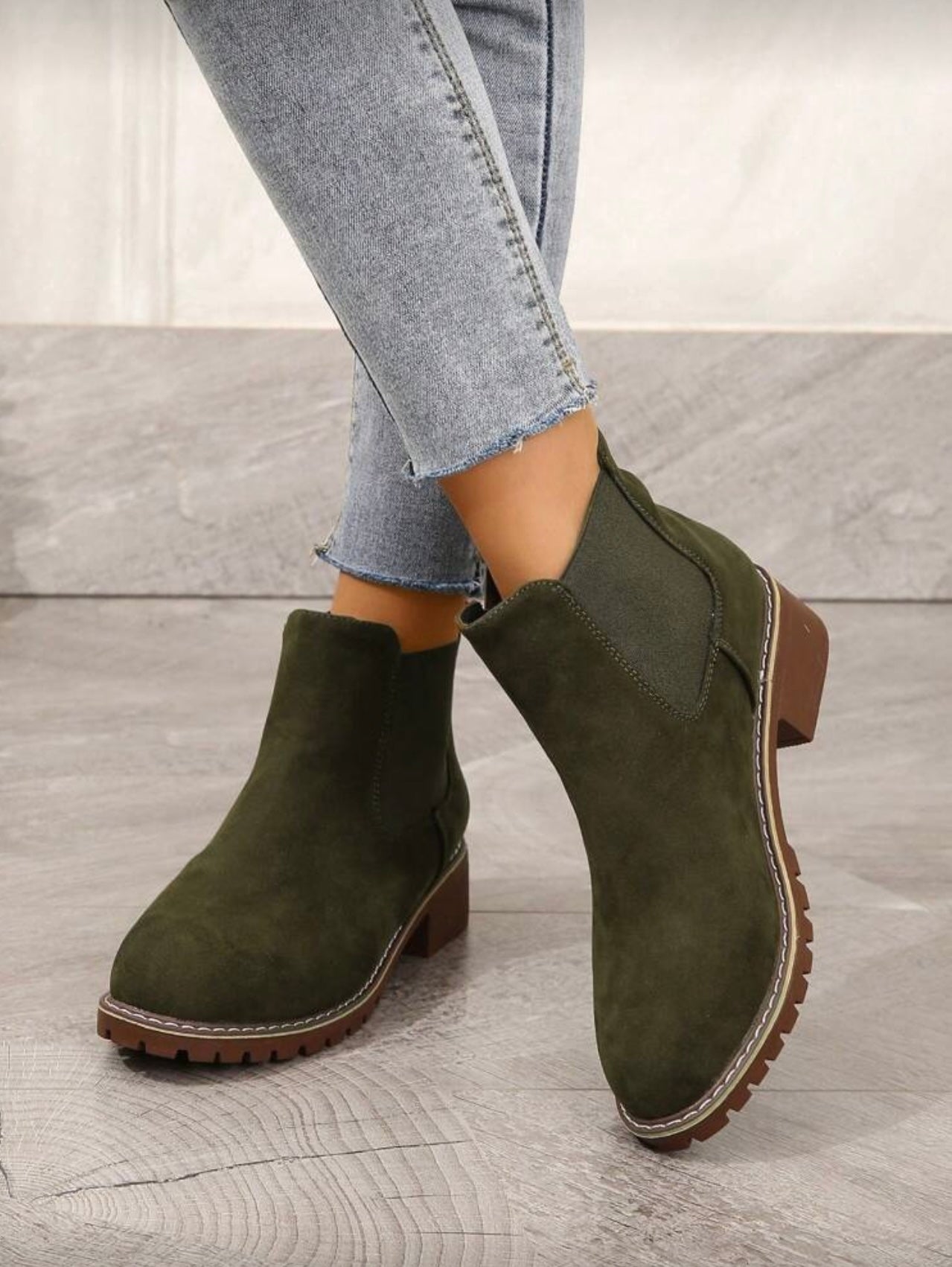 Khaki Suede Ankle Boots