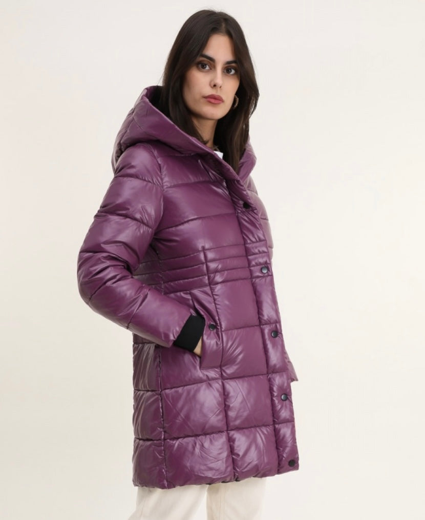 Plum Quilted Midi Coat