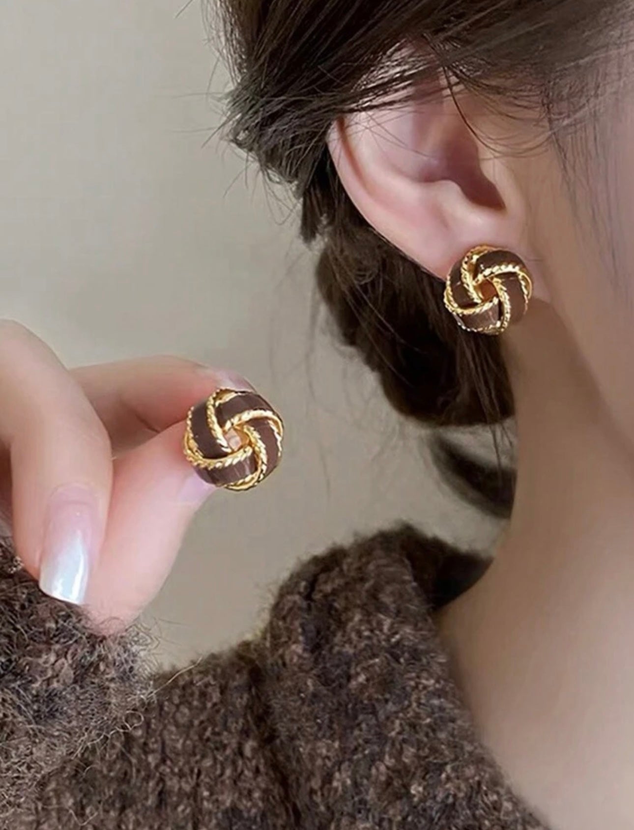 Brown & Gold Swirl Earrings