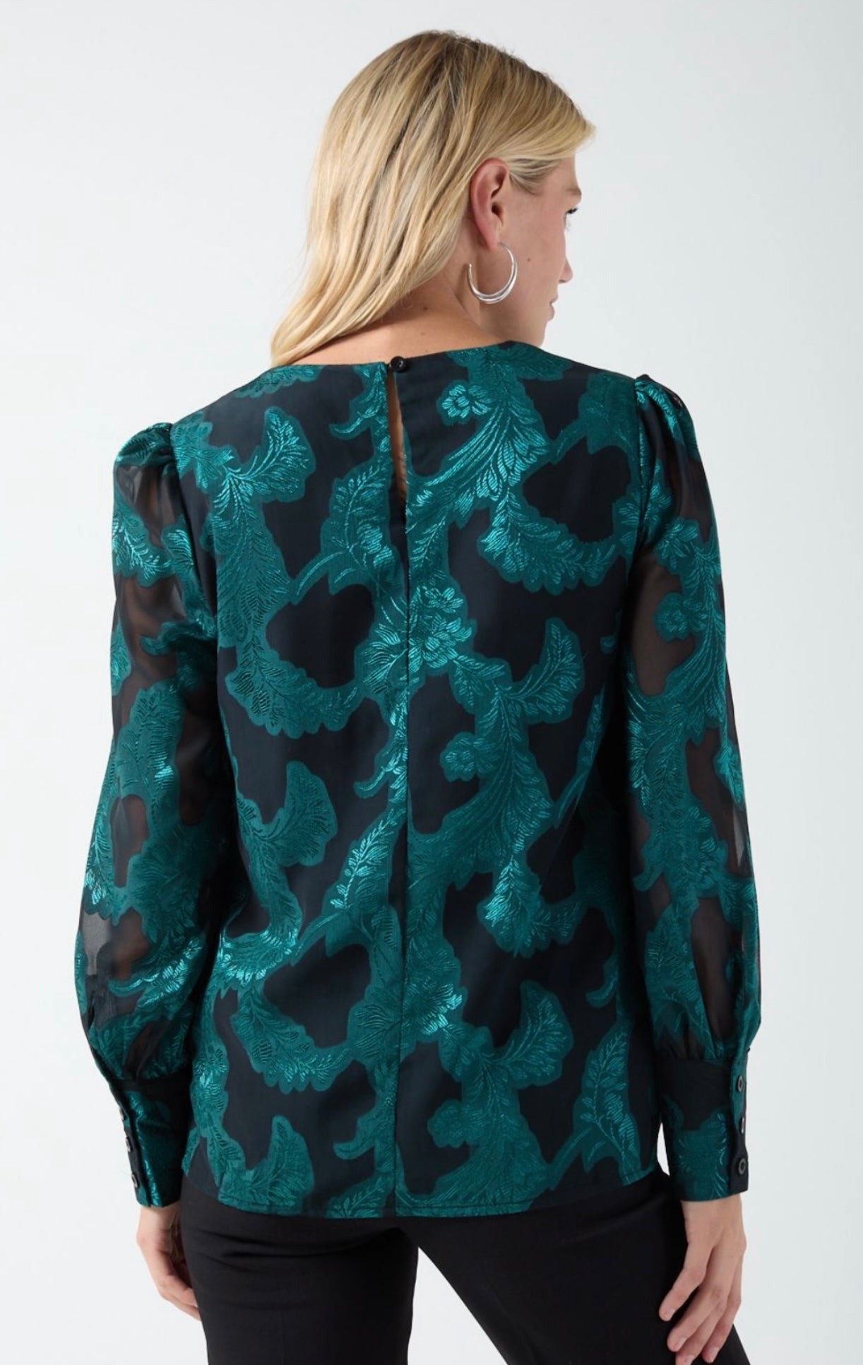 Eloise Emerald & Black Baroque Print Top