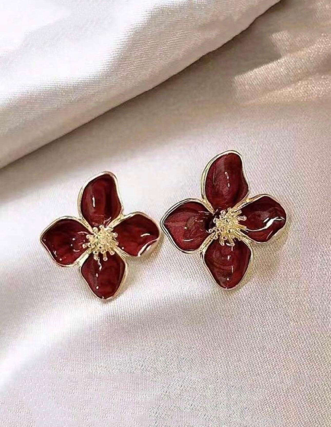 Burgundy & Gold Floral Earrings