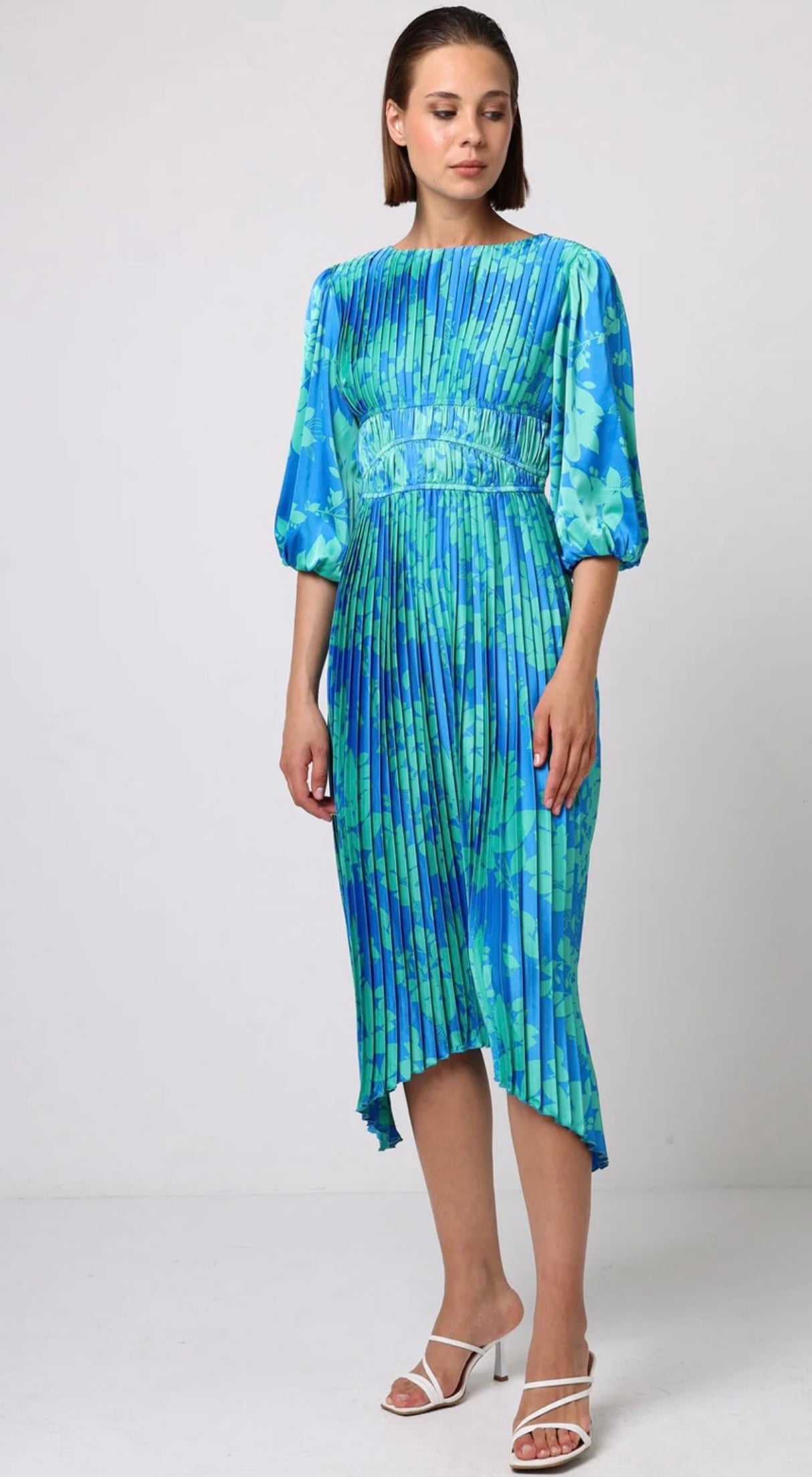 Stella Blue Mint Pleated Midi Dress (size 8)