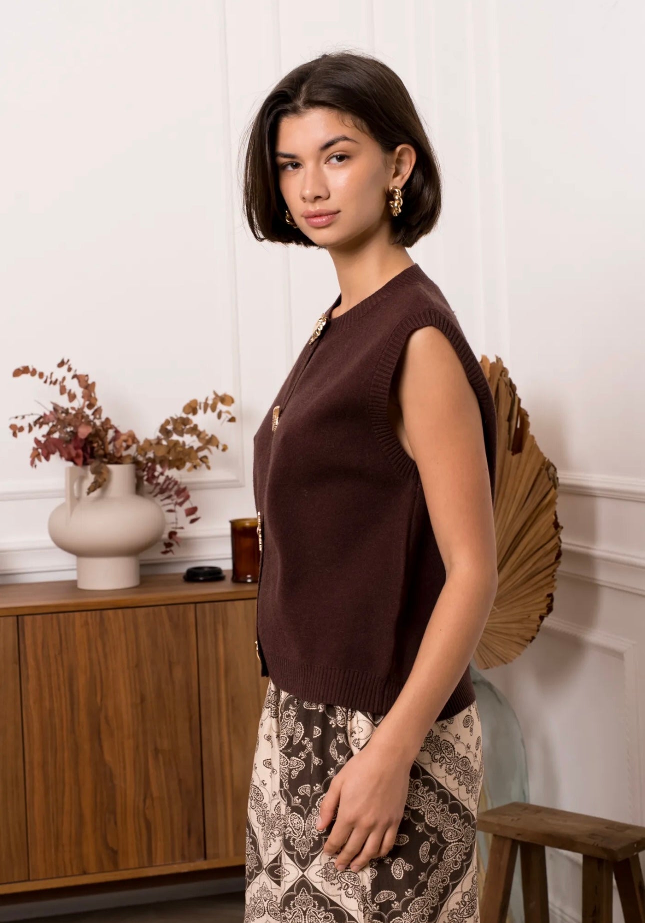 Brown Waistcoat With Statement Buttons
