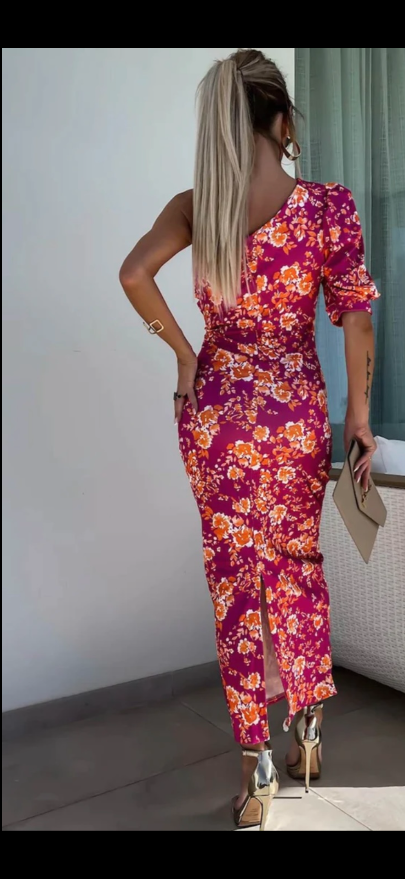 Sydney Magenta One Shoulder Midi Dress