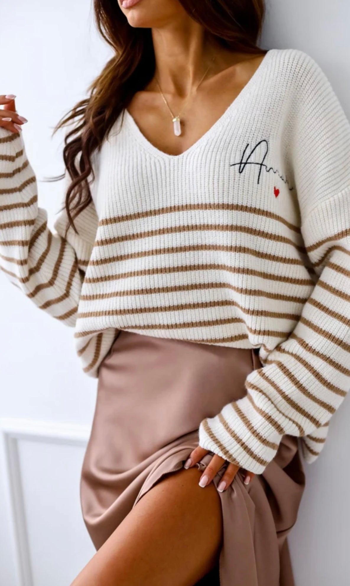 Amour Cream & Tan Striped Jumper