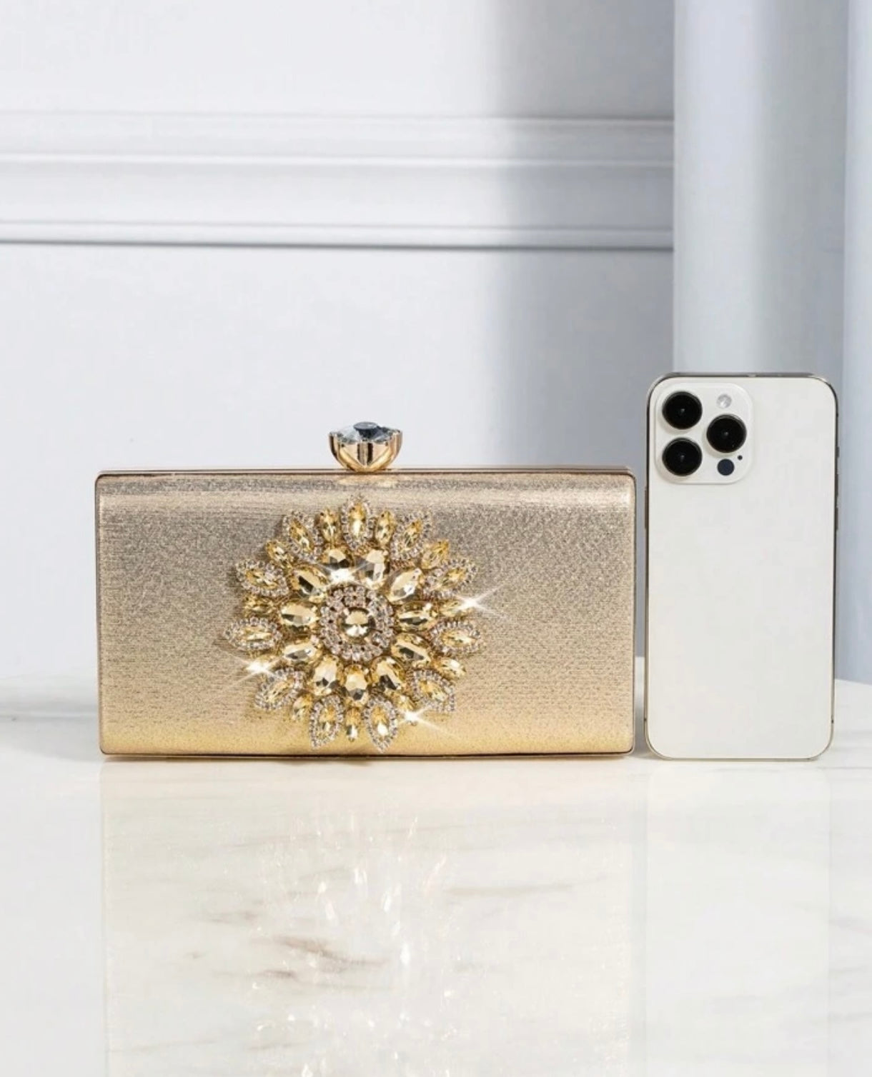 Gold Clutch With Statement Diamanté Detail