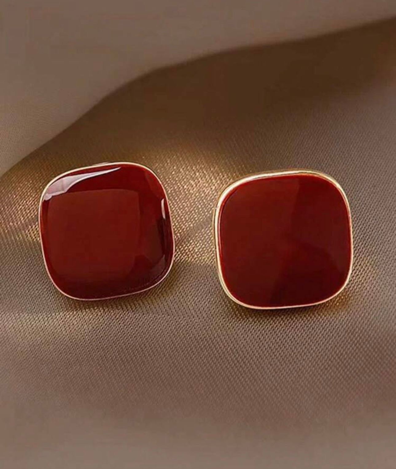 Burgundy Square Studs