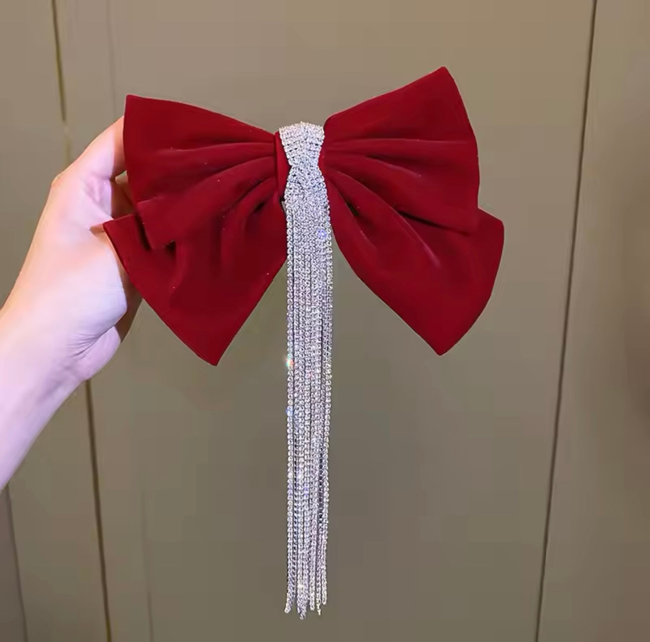 Red Velvet Diamanté Detail Bow