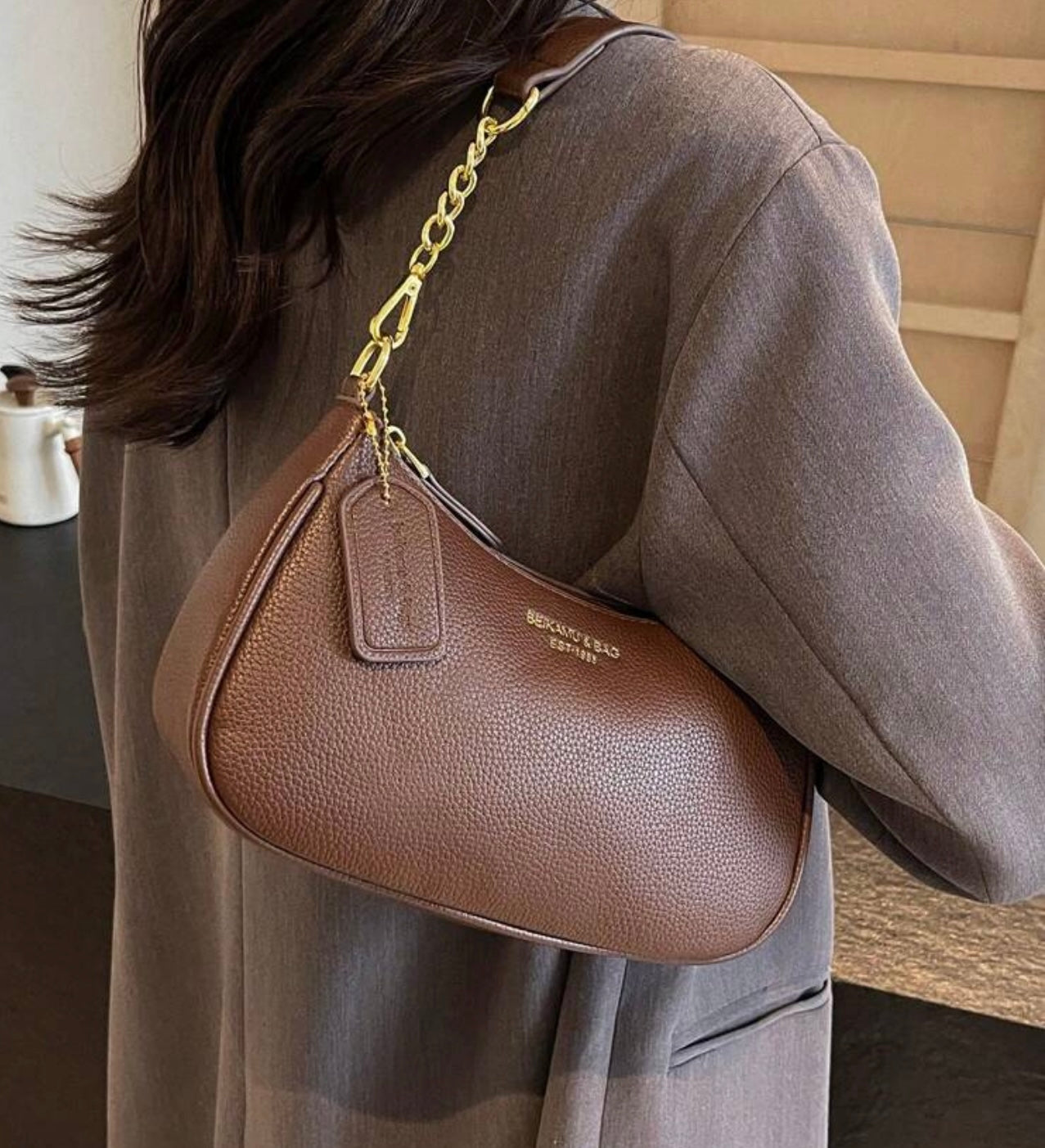 Brown Bag With Gold Chain Detail