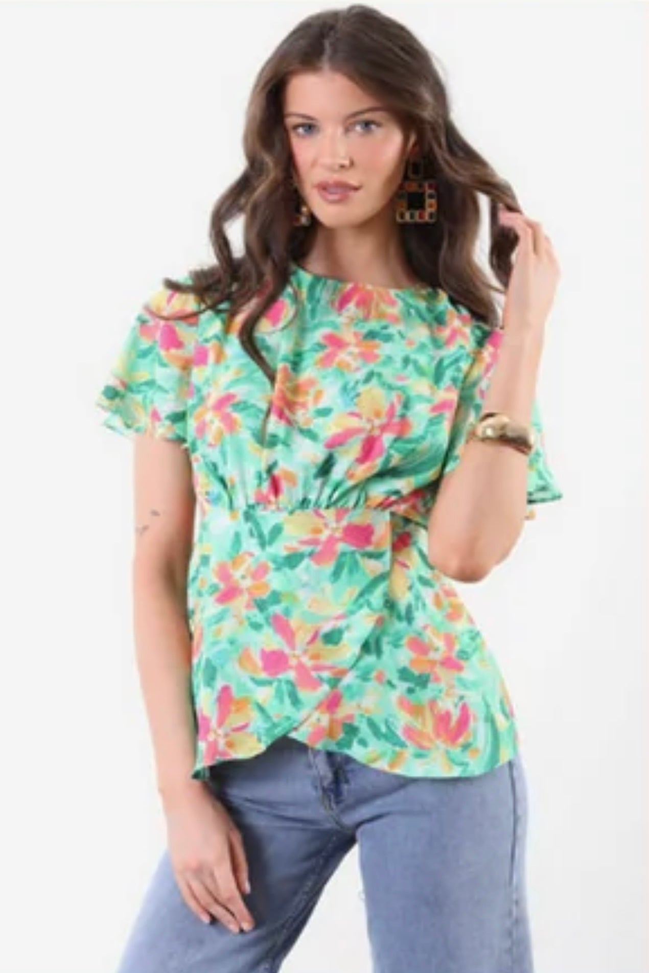 Green & Fushia Floral Top (size 8,10,12,14)