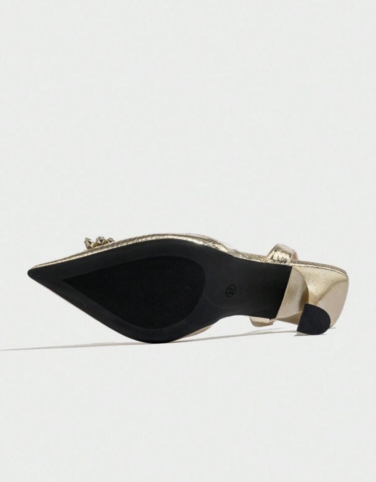 Gold Metallic Slingback Heels With Diamanté Detail