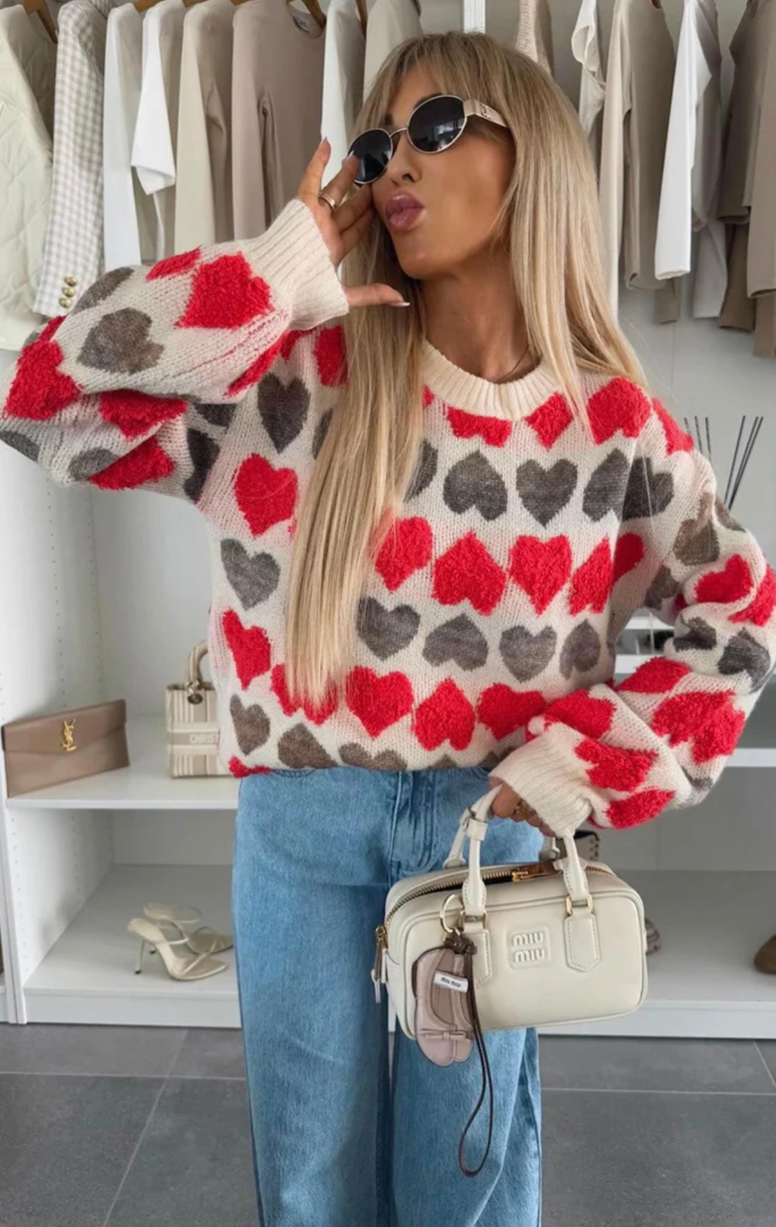 Mandie Red & Grey Hearts Jumper