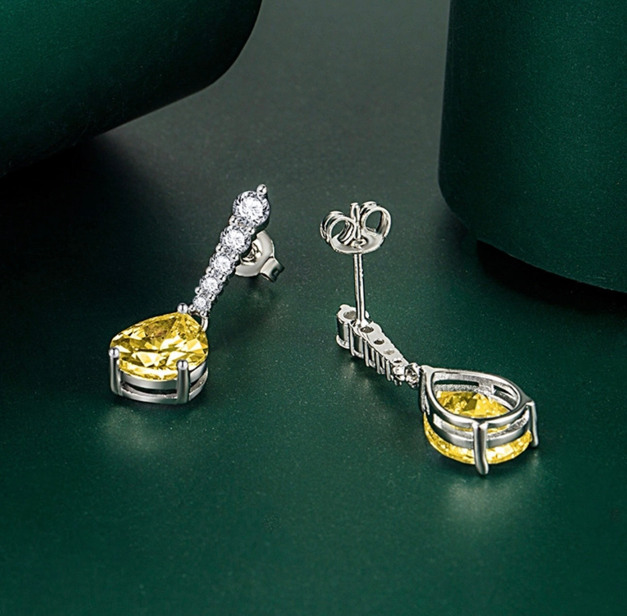 Sterling 925 Teardrop Yellow Diamanté Earrings