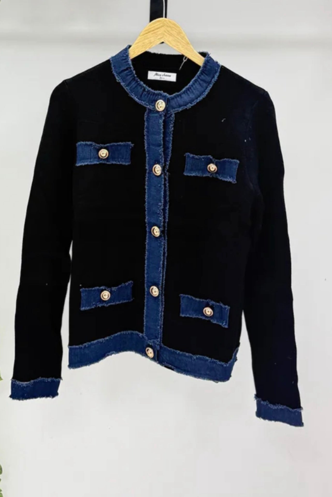 Black & Denim Trim Cardigan/Jacket