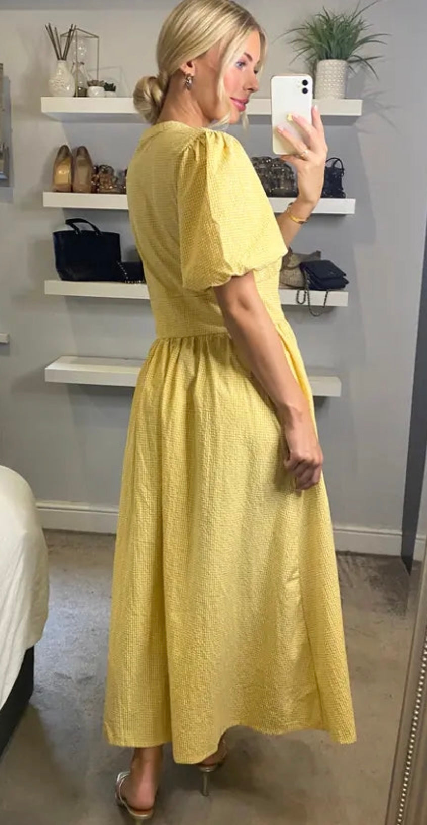 Karly Lemon Checked Midi Dress