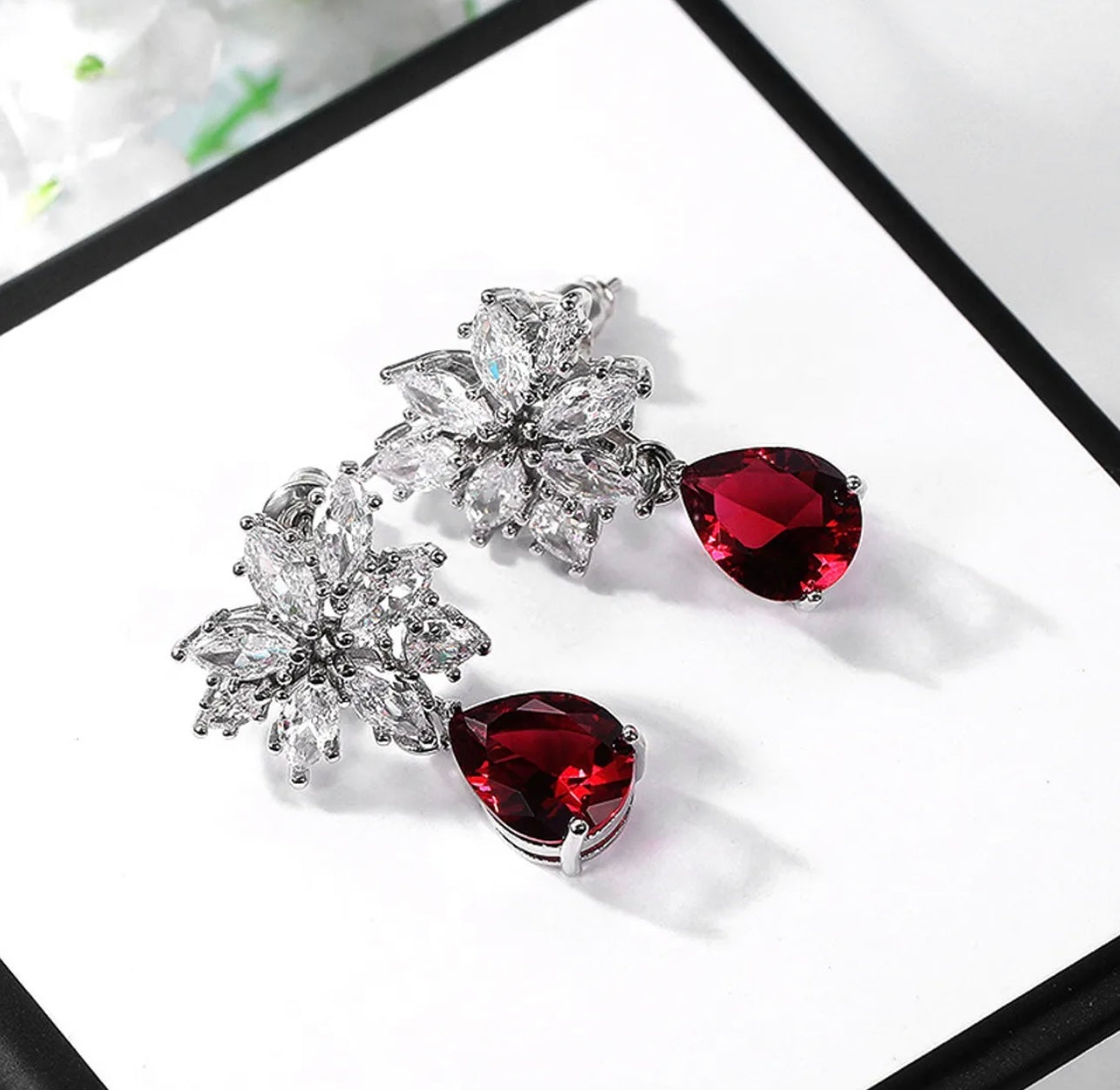 Crystal & Red floral Occasion Earrings