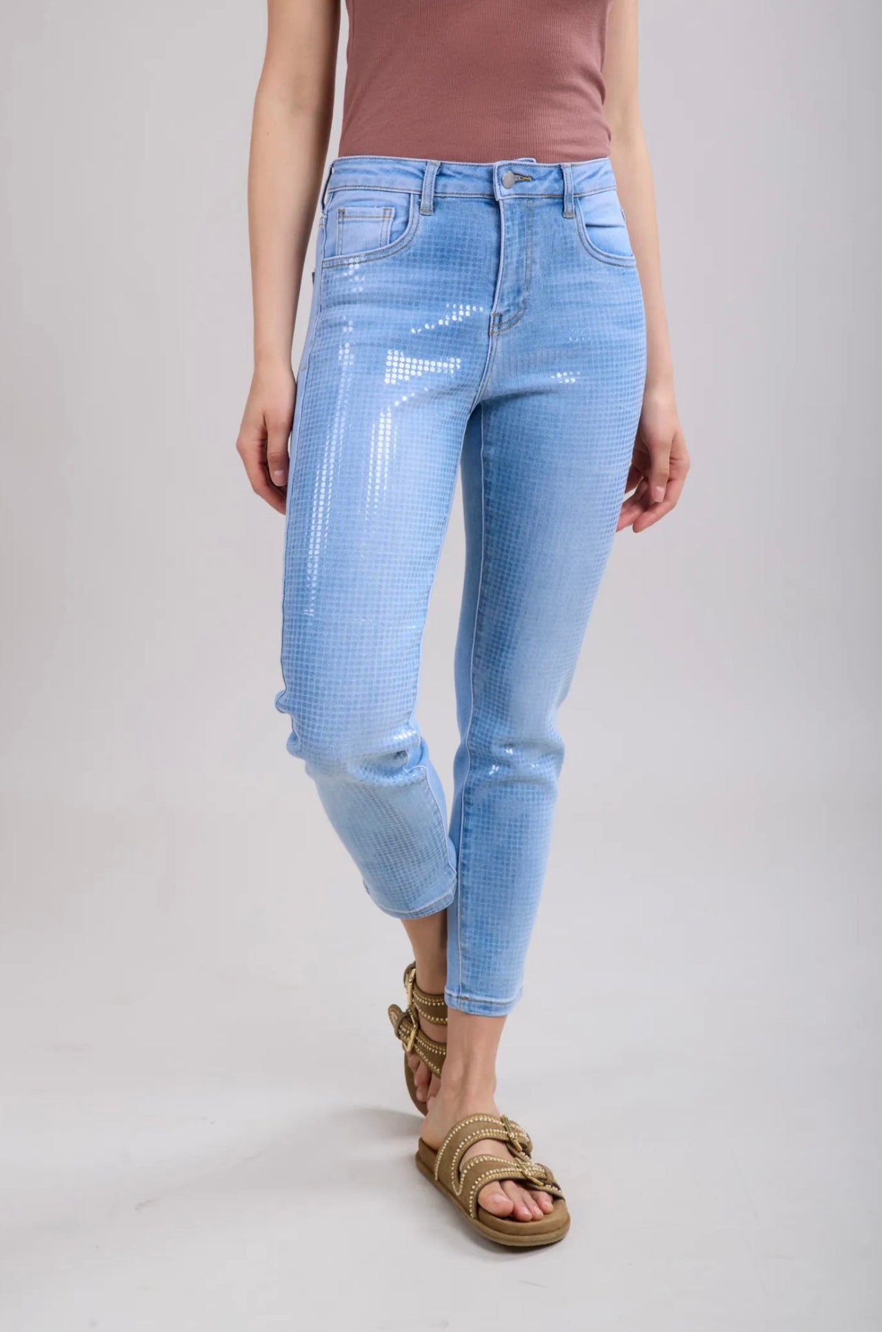 Toxik Lexi Metallic Sequin Jeans Light Blue (size 6,8,10,12)