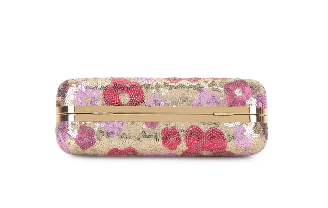 Rose Gold Diamanté Handle Floral Sequin Bag