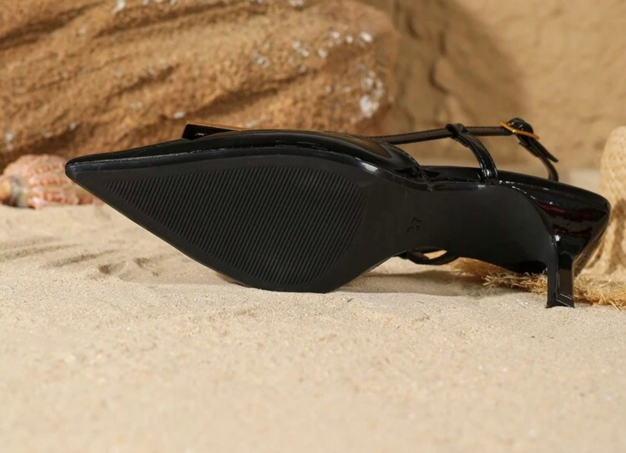 Black Patent Slingback Heels
