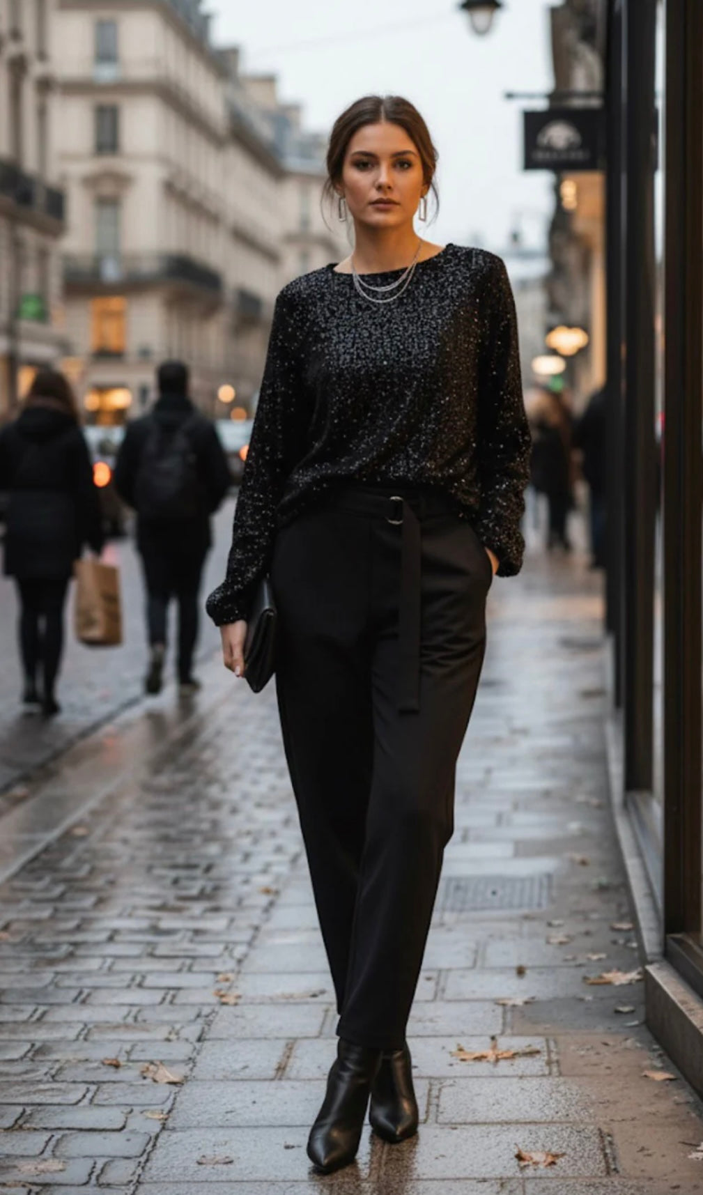 Black Velvet Sequin Top With Bow Detail Back