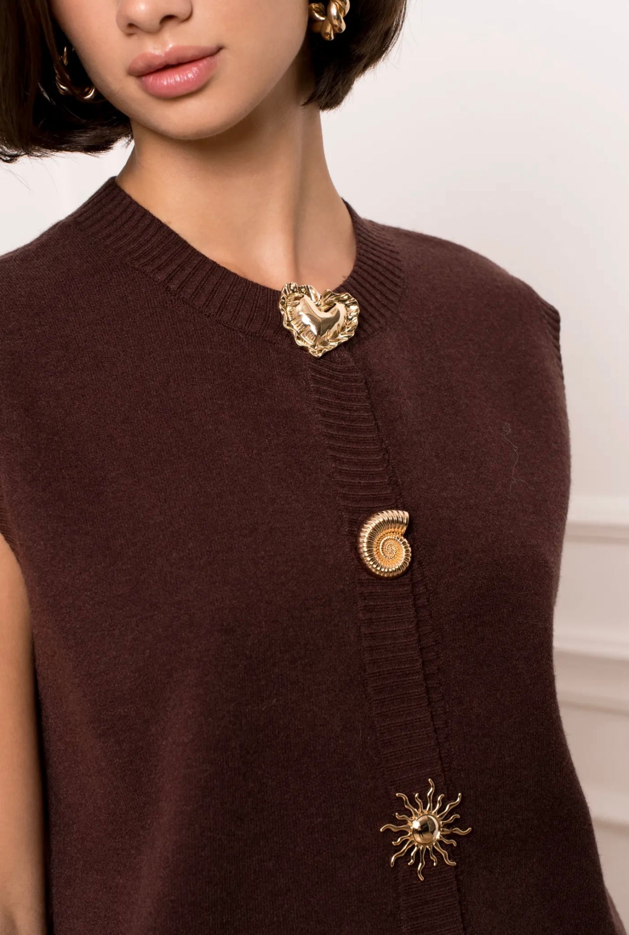 Brown Waistcoat With Statement Buttons