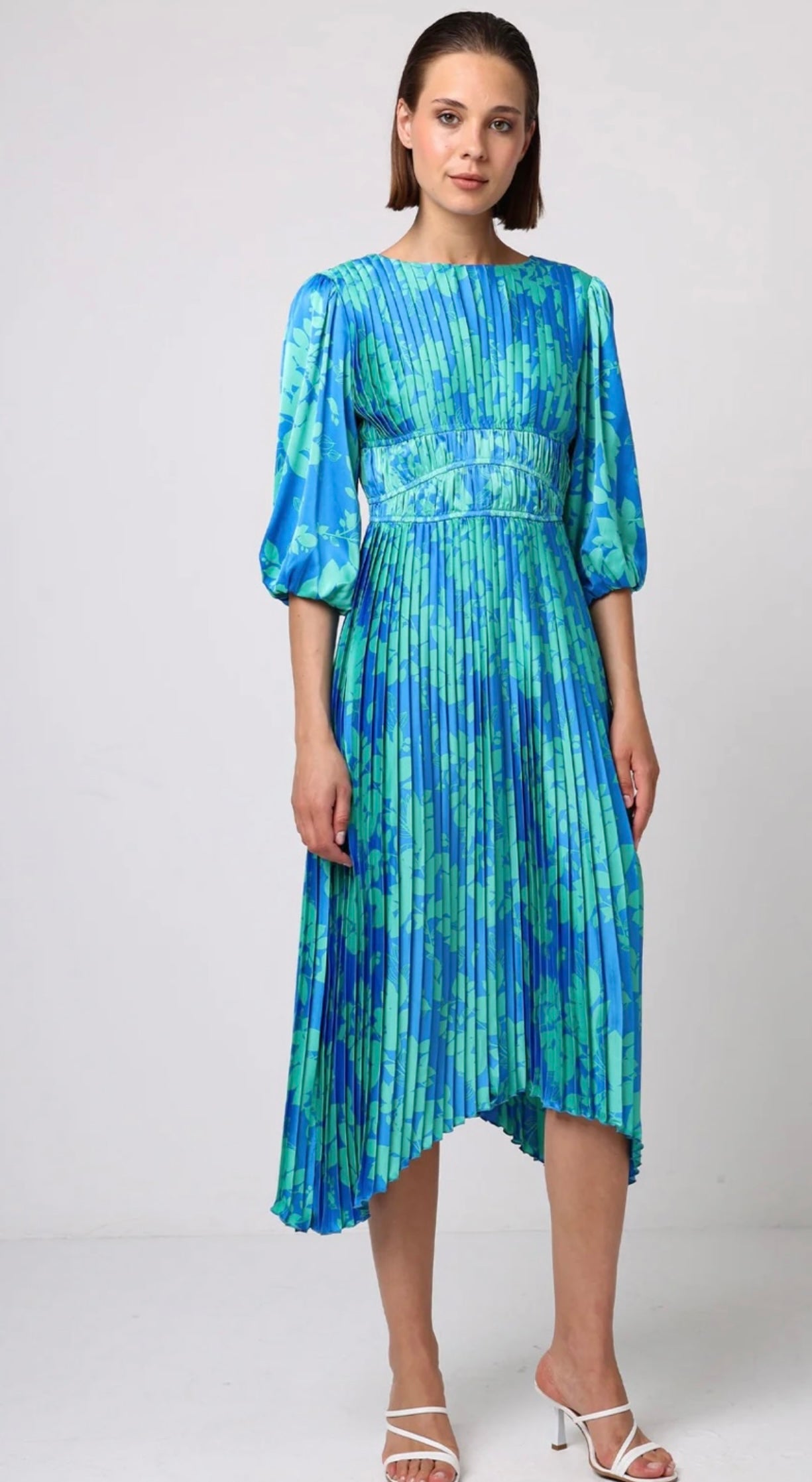 Stella Blue Mint Pleated Midi Dress (size 8)