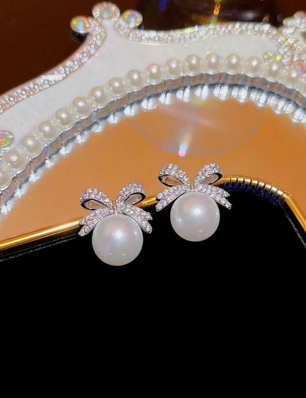 Silver Pearl Bow Detail Earrings