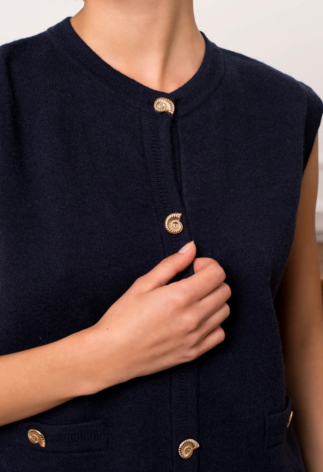 Navy Waistcoat With Statement Buttons
