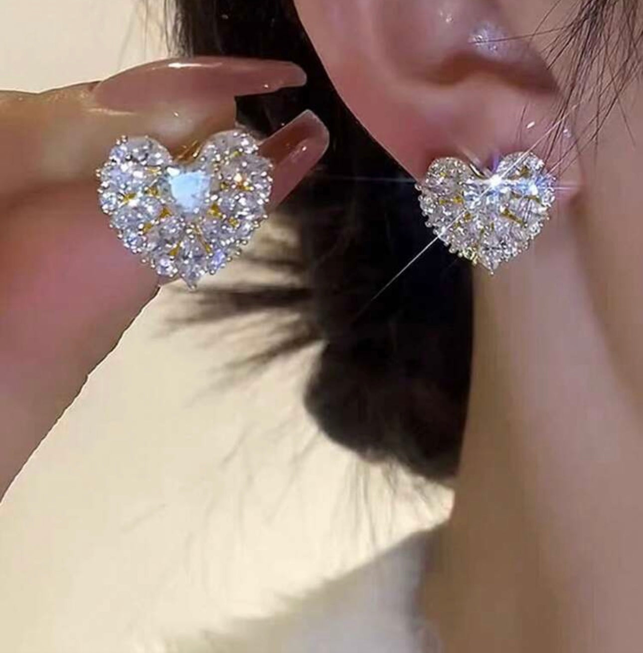 Gold Diamanté Heart Earrings