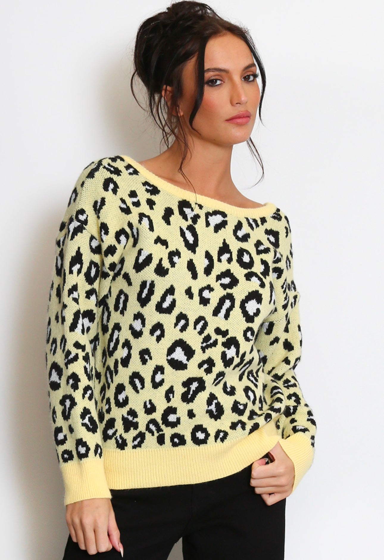 Francesca Leopard Print Bow Detail Jumper In Yellow