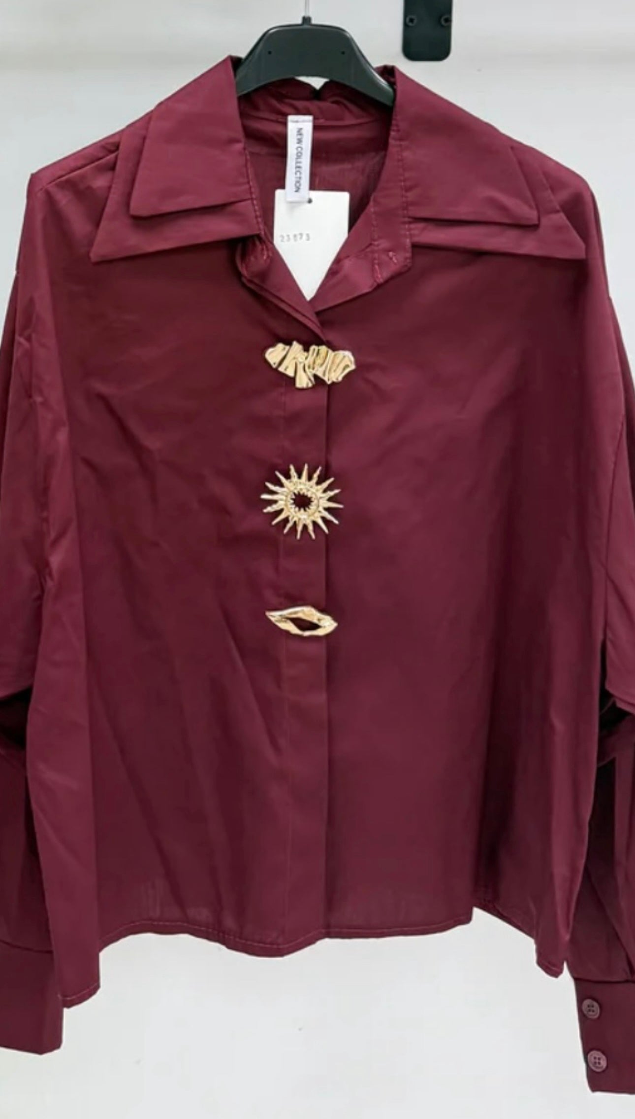 Burgundy Gold Brooch Embellished Shirt