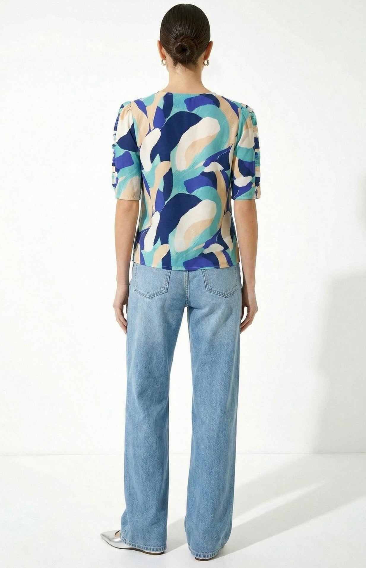 Leah Navy & Mint Half Sleeve Top with Frill Trim(size 8,10,14)