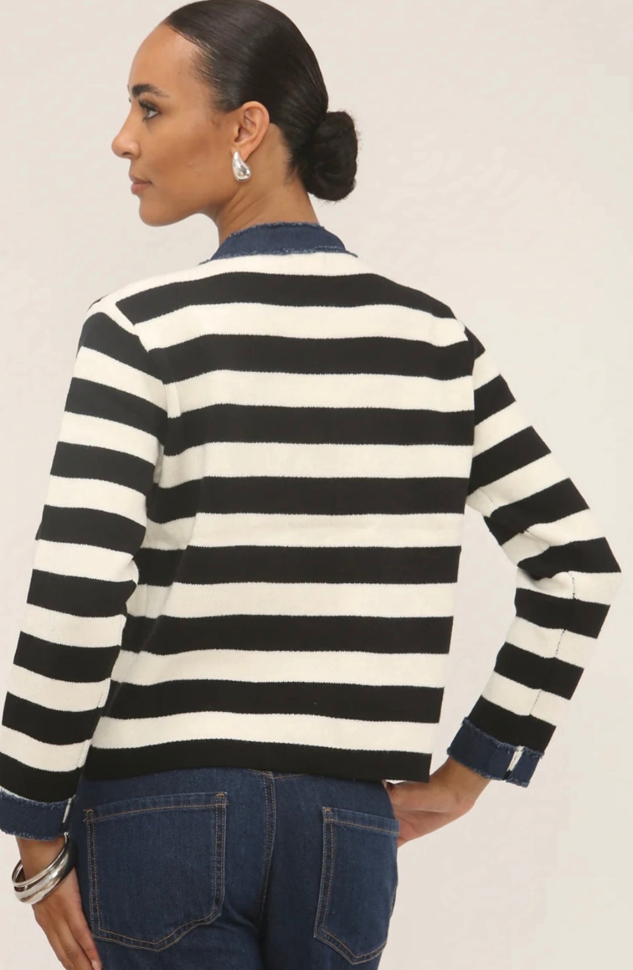 Black & Denim Striped Cardigan/Jacket