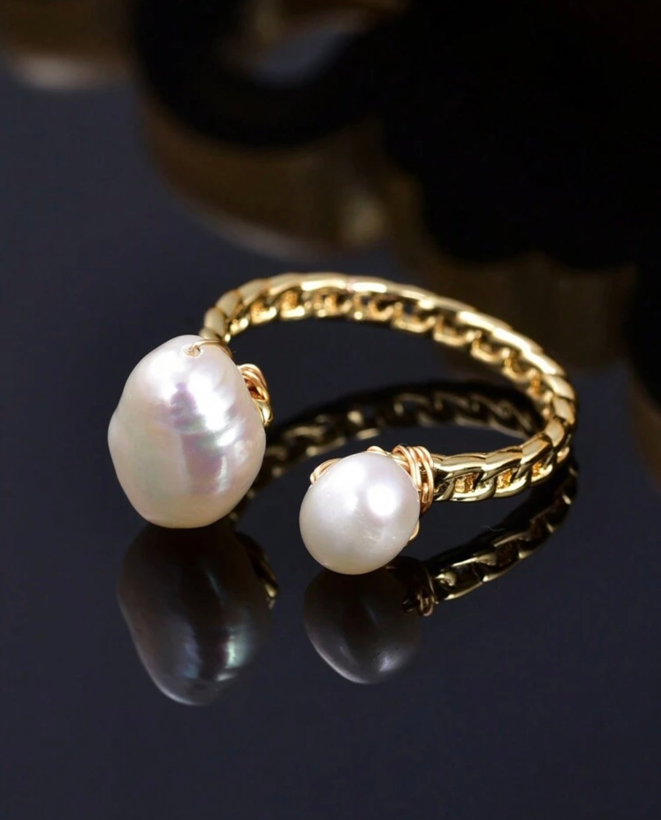 Pearl & Gold Shoe Horse Ring