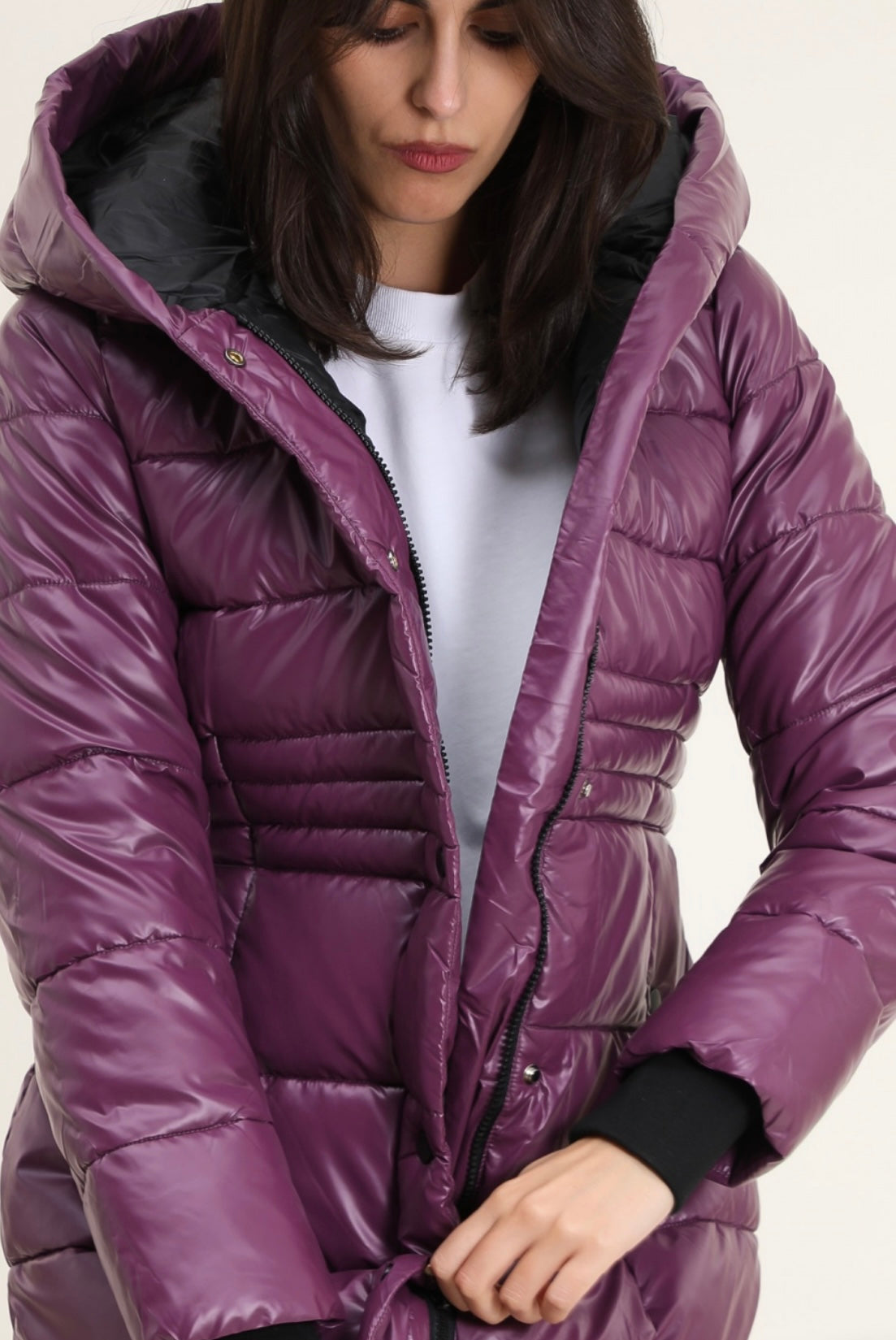 Plum Quilted Midi Coat