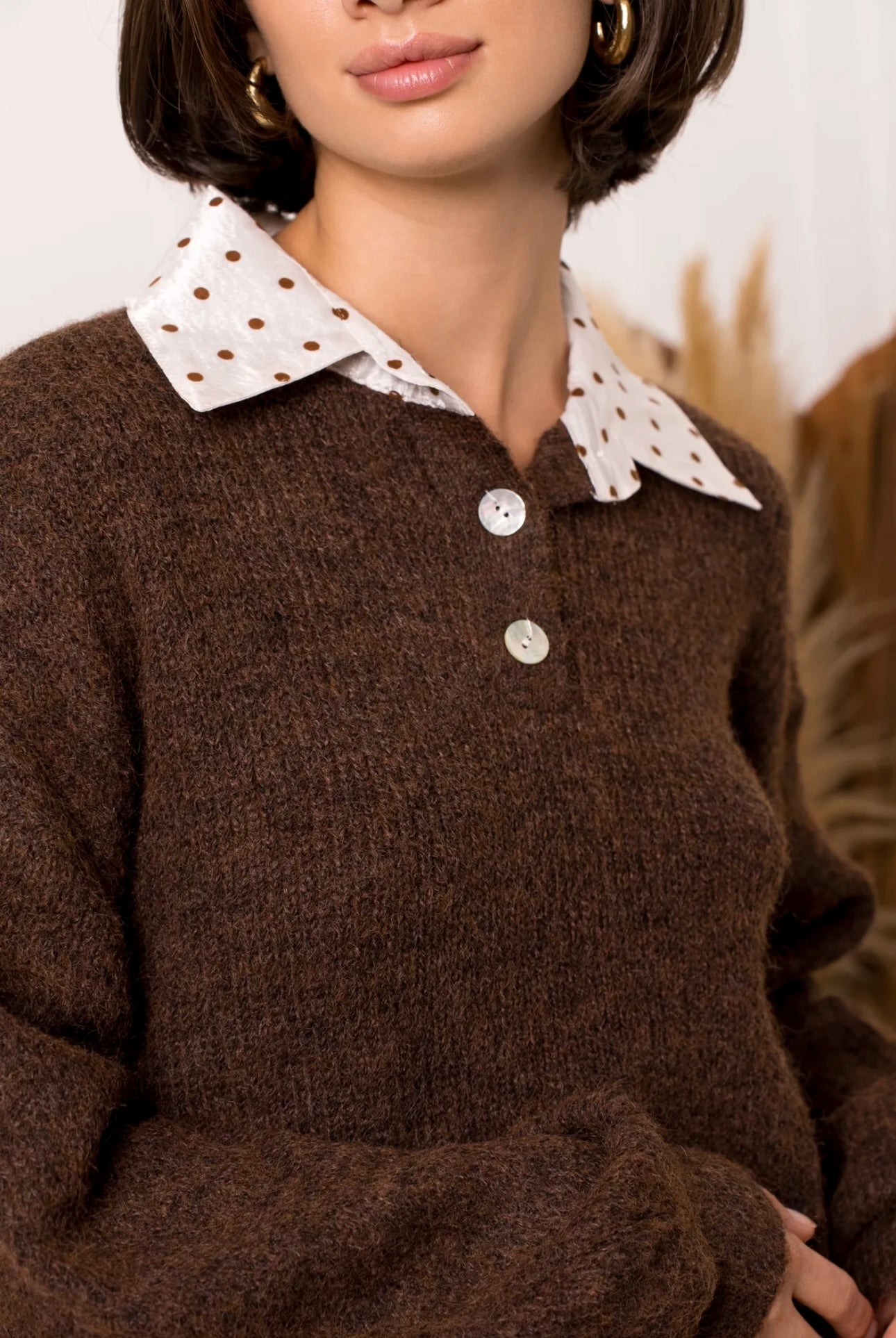 Brown & Cream Polka Dot Shirt Jumper