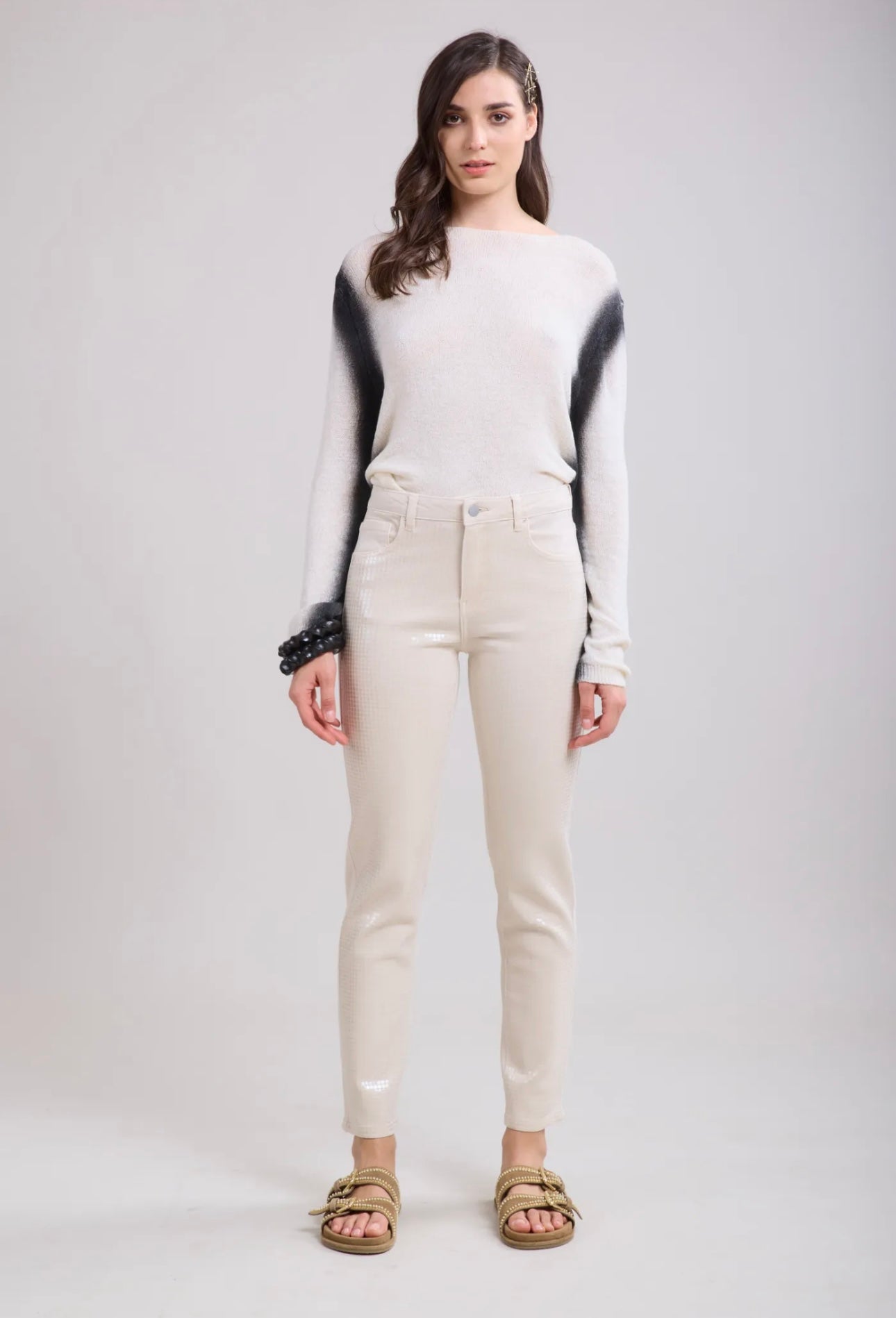 Toxik Lexi Metallic Sequin Creamy Beige Jeans (size 6,8,10,12)