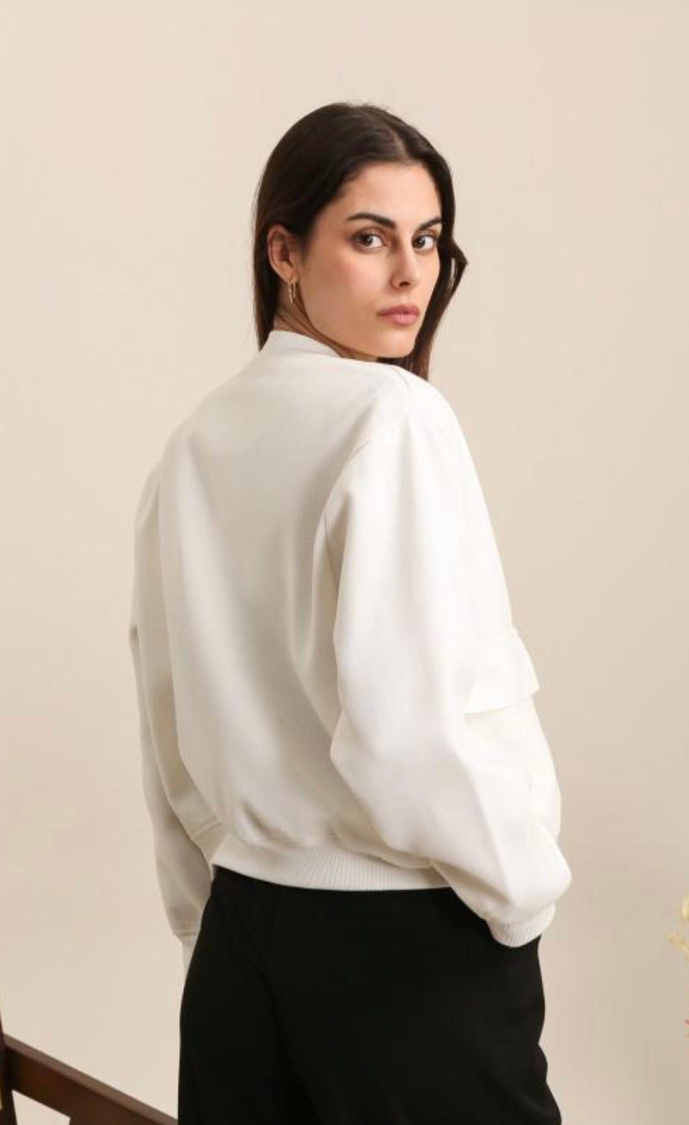 Harriet White Linen Blend Bomber Jacket
