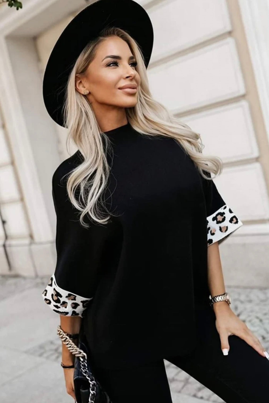 Black Leopard Print Soft Knit Jumper
