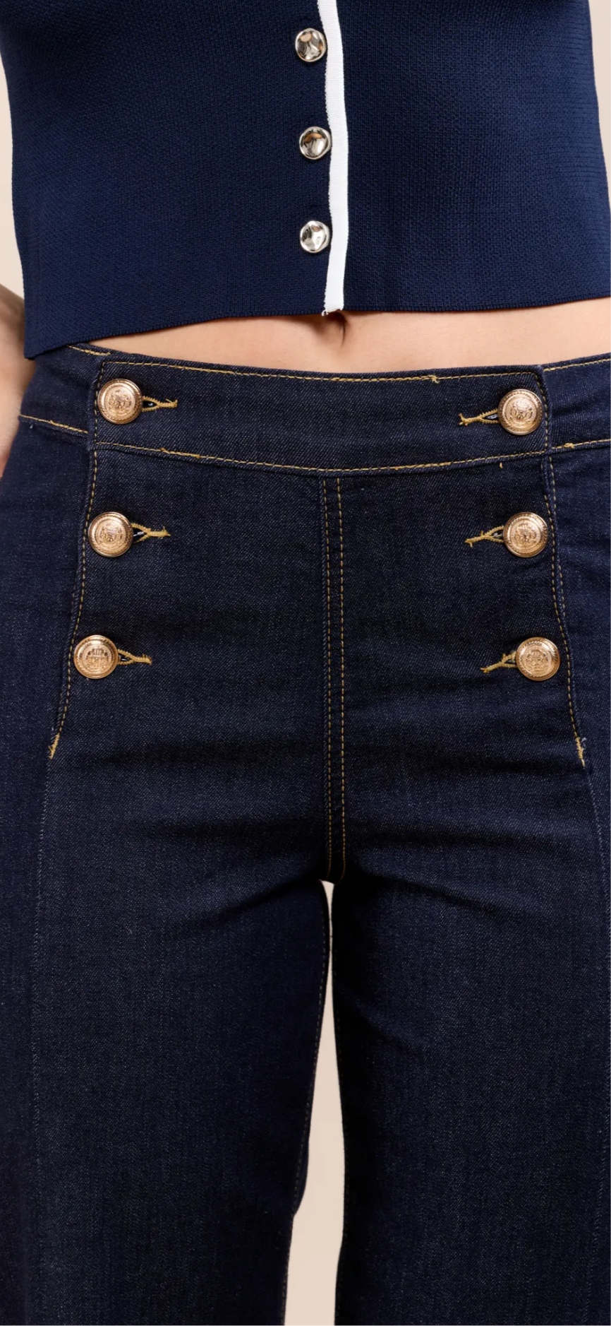 Toxik Dark Denim Gold Button Wide Leg Jeans