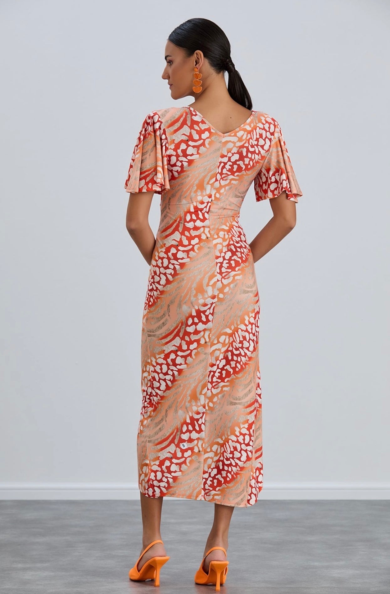 Kim Orange Leopard Print Wrap Midi Dress