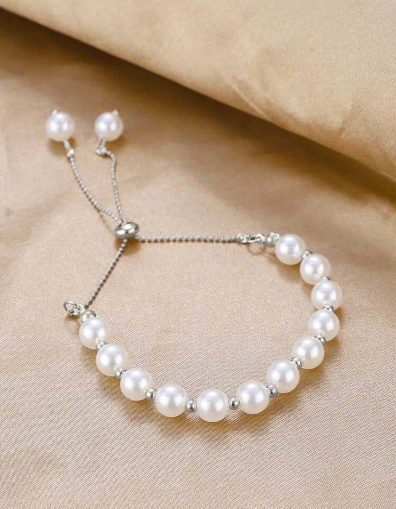 Silver Pearl Drawstring Bracelet