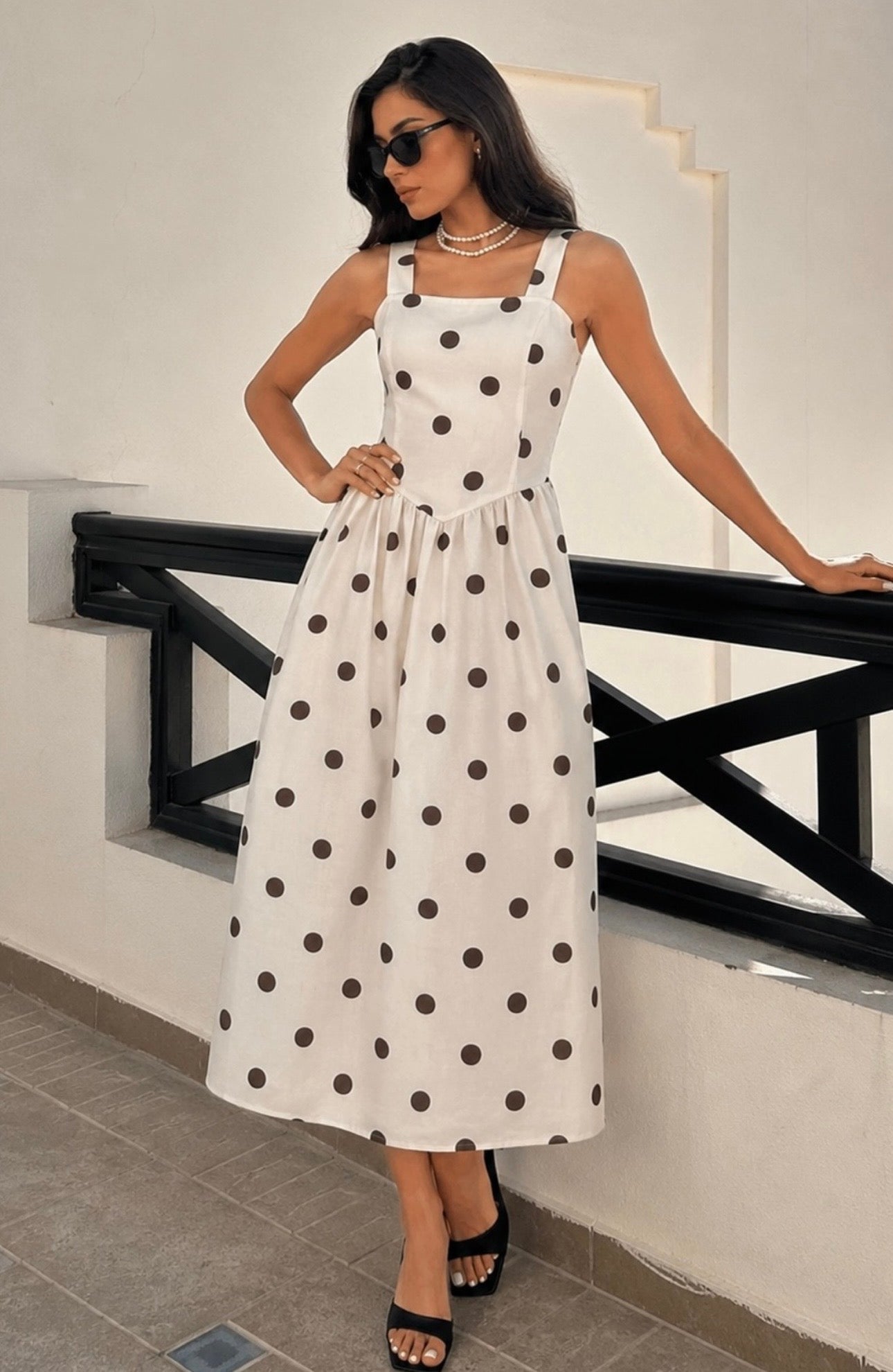 Zoey Cream & Brown Polka Dot Dress