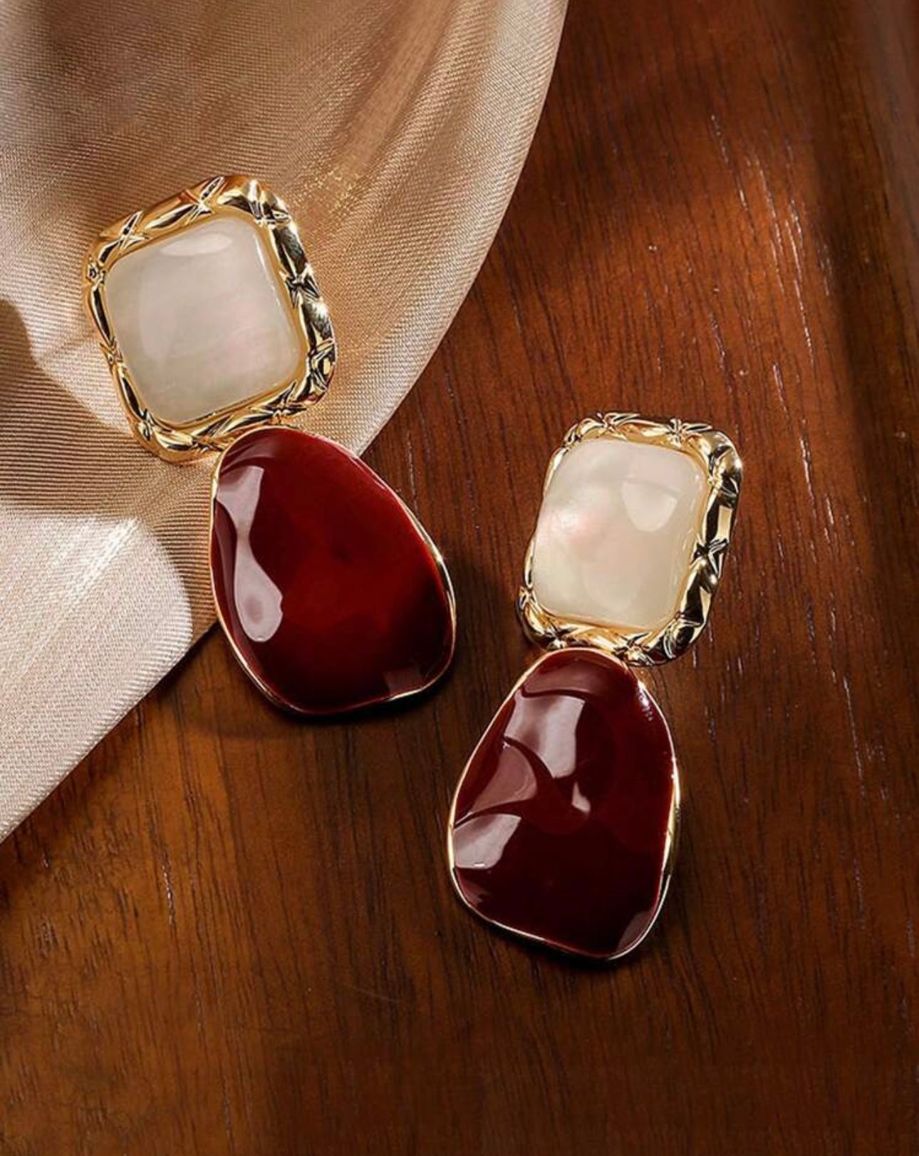 Burgundy& Gold Patent Earrings