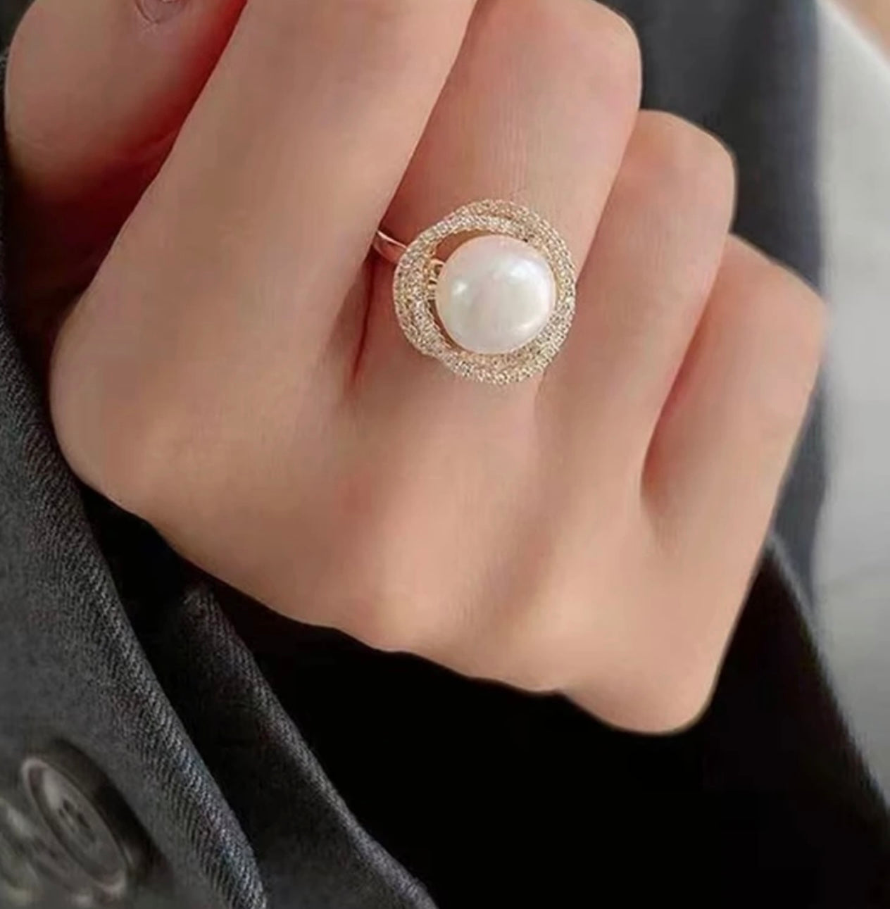 Gold Pearl & Diamanté Nest Ring