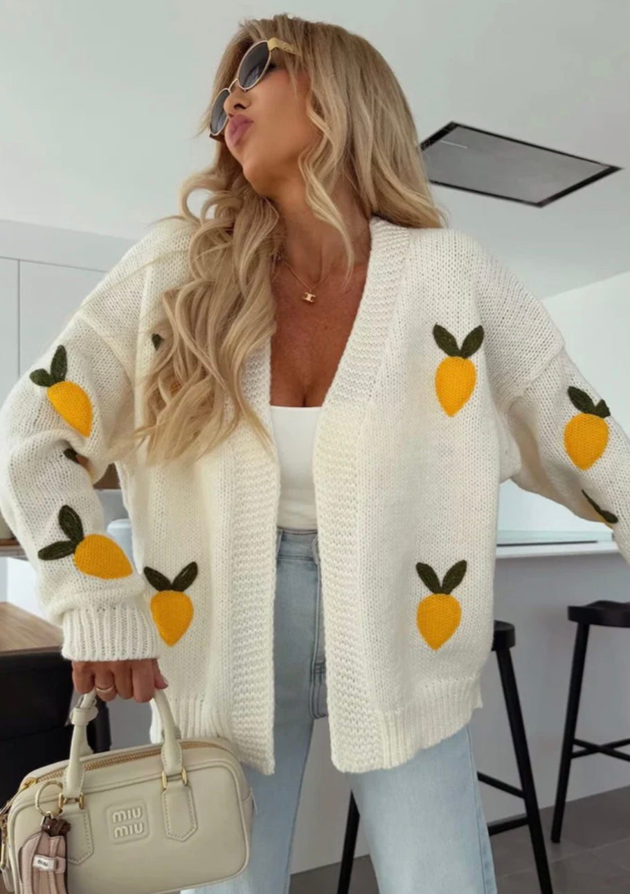 Sofia Lemon Embroidered Cardigan
