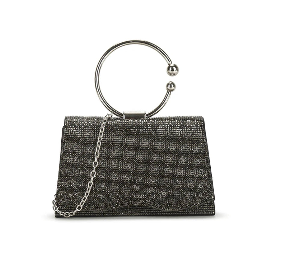 Black Diamante Circle Handbag
