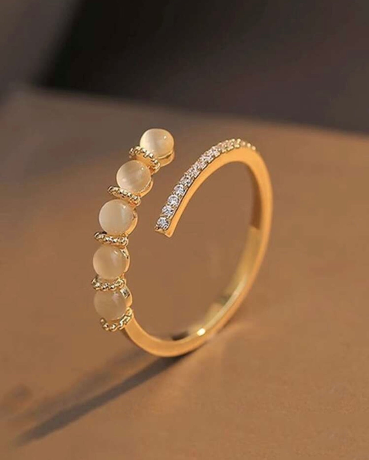 Champagne Pearl & Diamanté Ring