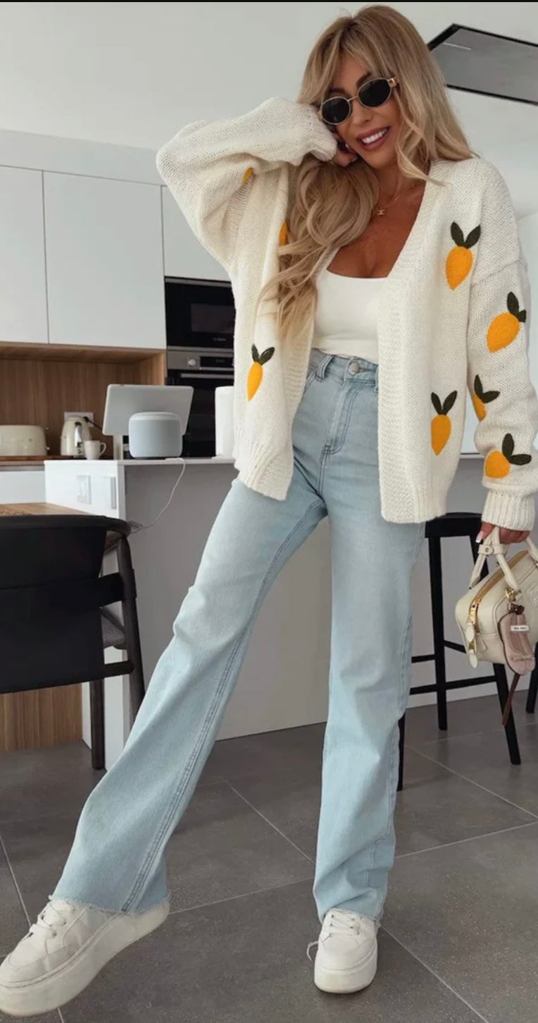 Sofia Lemon Embroidered Cardigan