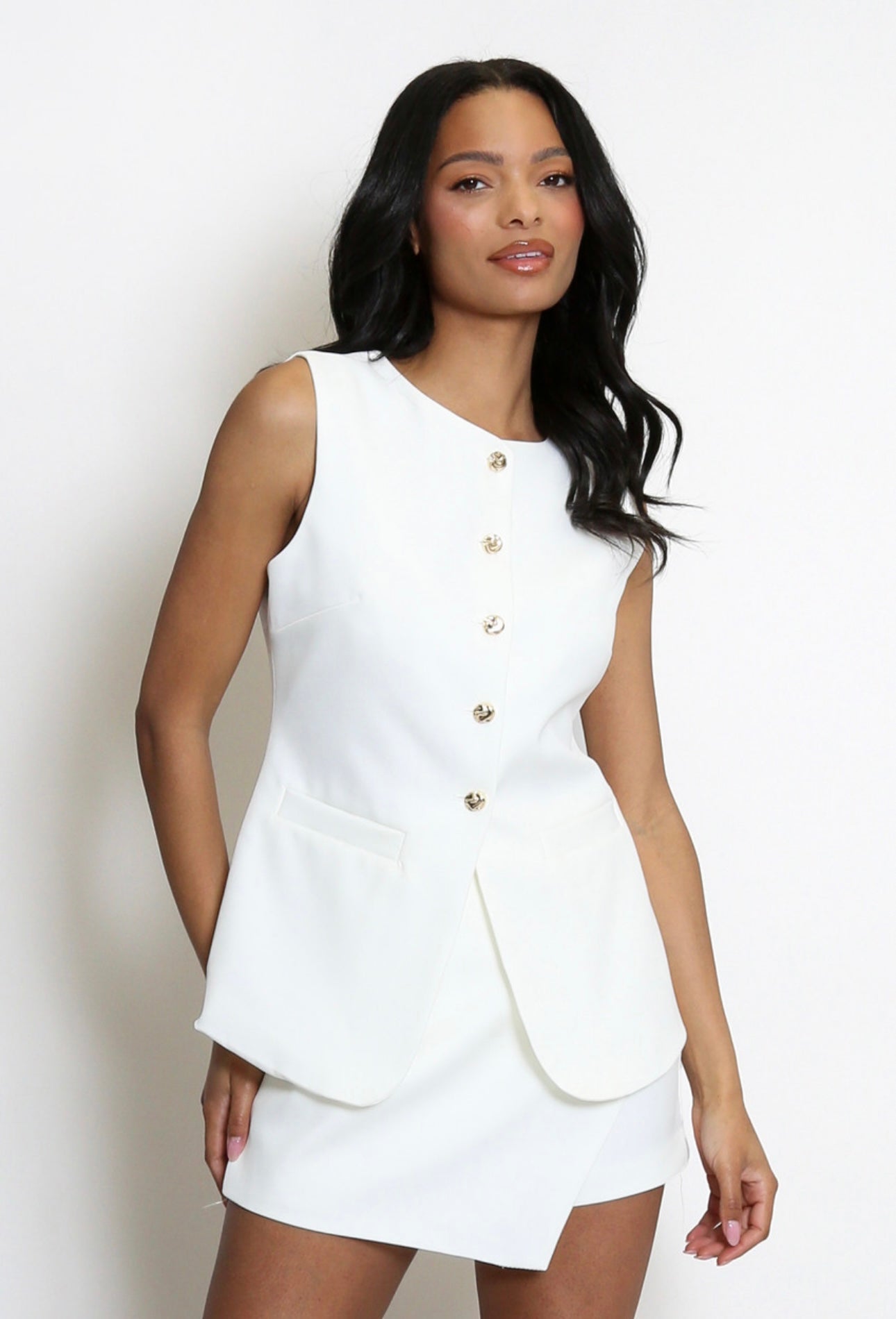 Lucy Tailored Button Front Waist Coat White